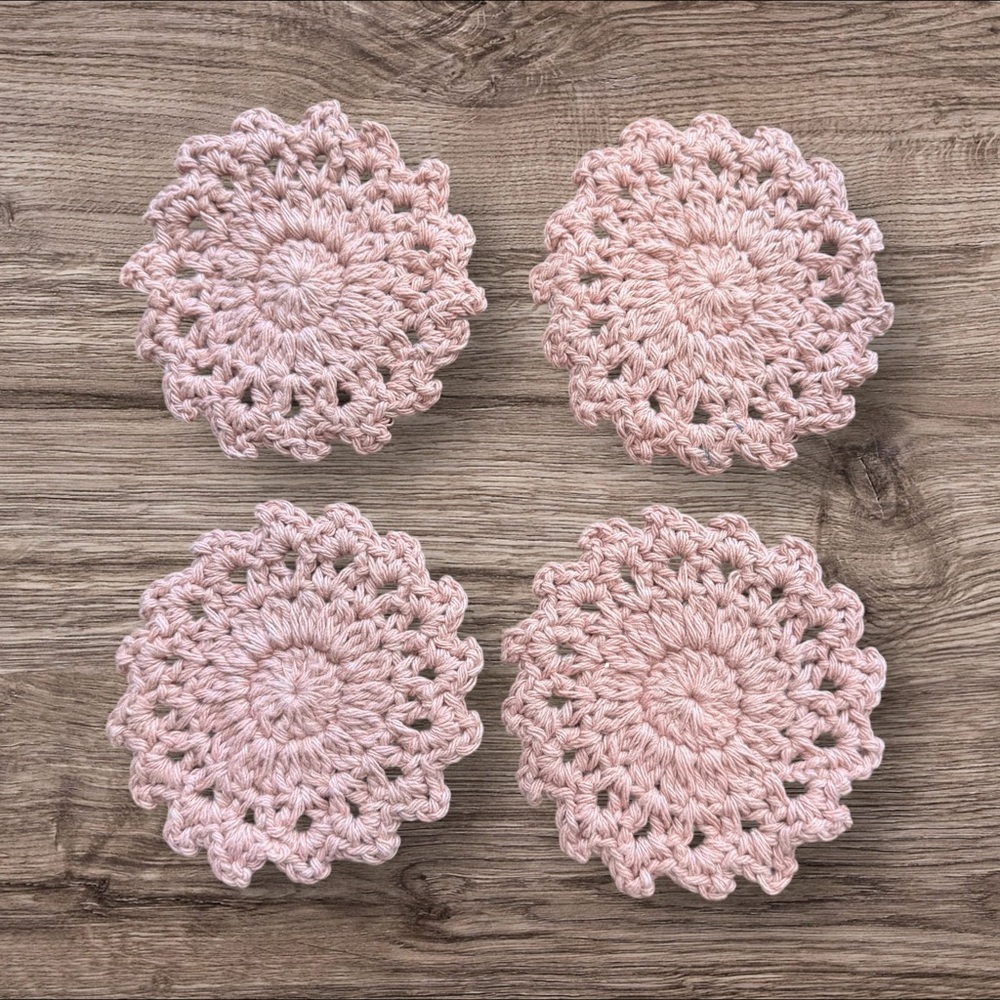 Set of 4 Elegant Pink Crochet Coasters - Picture 4 of 8